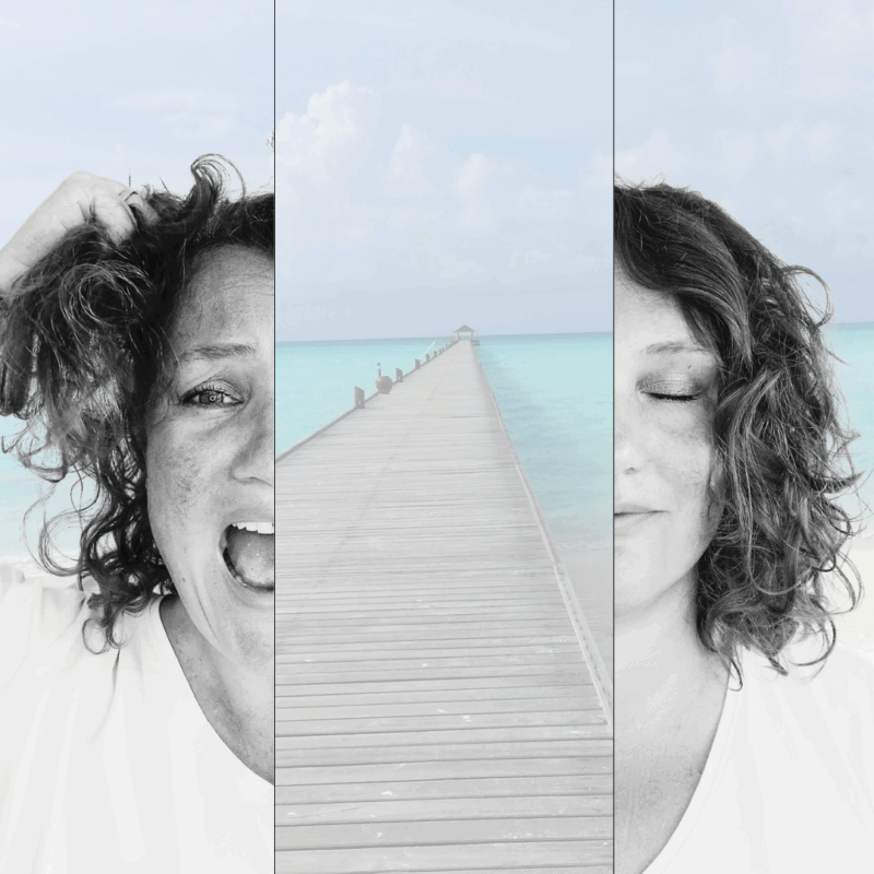 hoofd vrouw in tweeen gespltst, ene kant ontspanning, andere kant stress